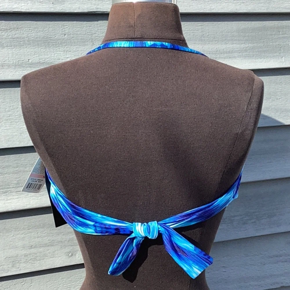 NWT La Blanca Bandeau Twist Blue Bikini Top Size 10 - Picture 2 of 6